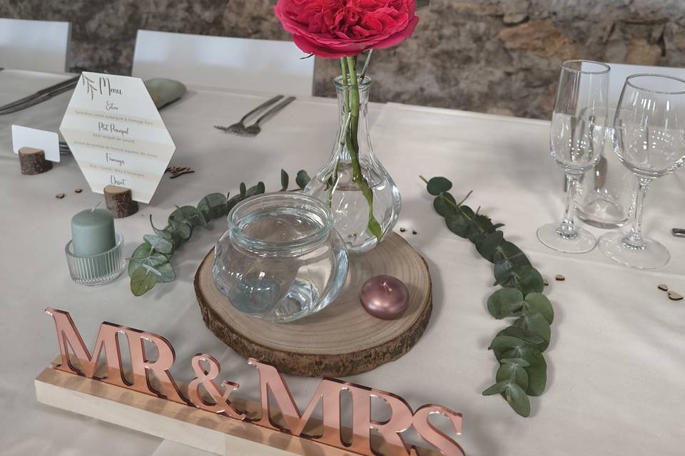 À la table des mariés, réalisation des Fleurs du Boutonnet